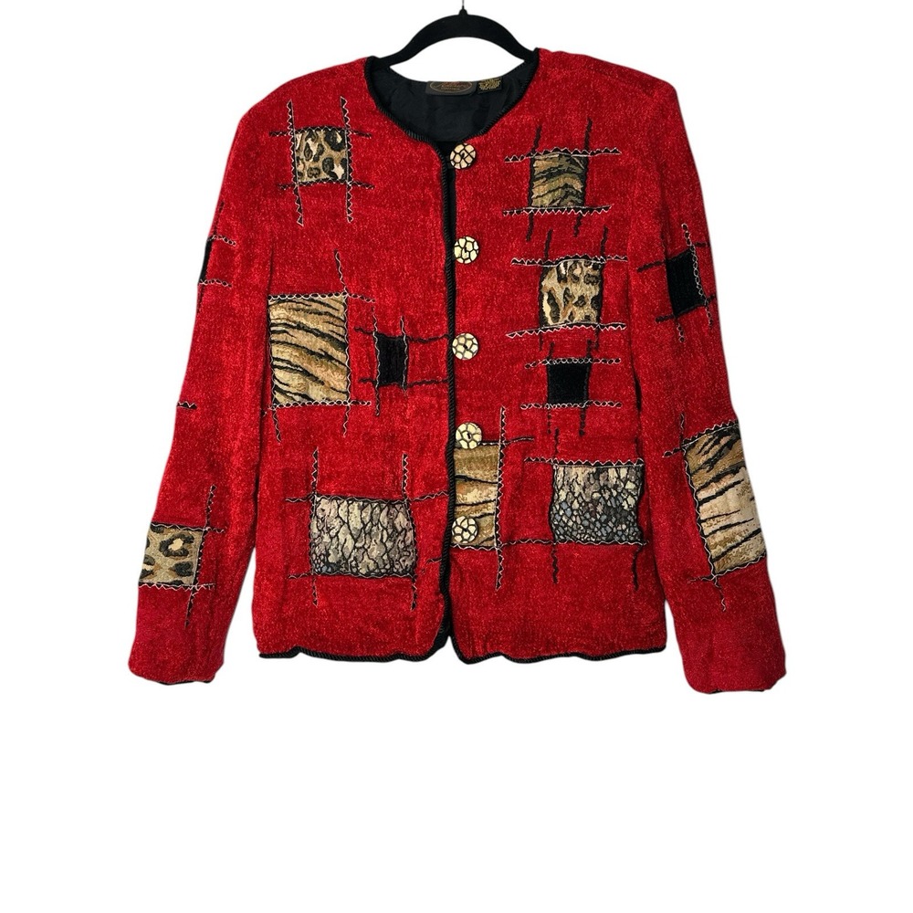 Vintage Allure Boutique Cardigan Blazer Womens Medium‎ Y2K Patchwork Career Cozy